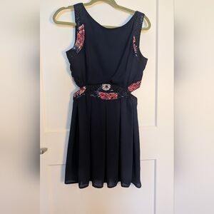 One Clothing Navy Dress with Pink Floral Details